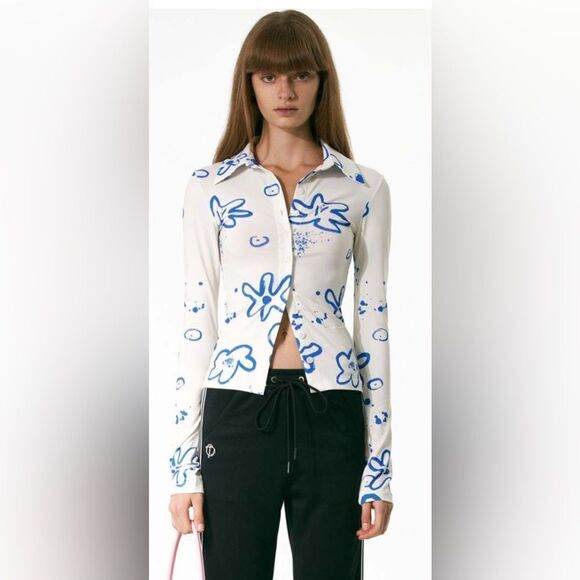 Button Down Hippie Flower Shirt Open Product Size 2 - Picture 1 of 8
